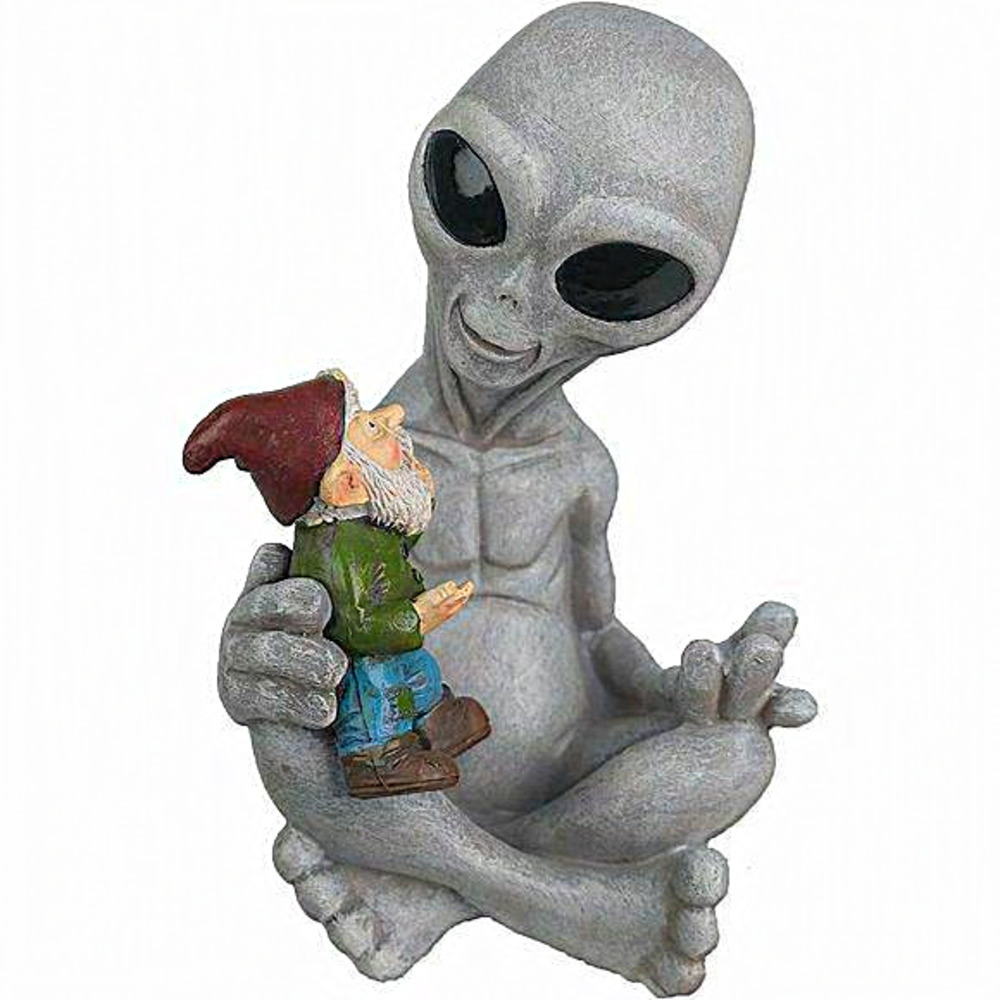 Home Gray Resin Alien and Gnome Garden‎ Statue